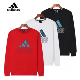 Adidas ของแท้ 100% เสื้อกันหนาว คอกลม พิมพ์ลายโลโก้ ทรงหลวม ระบายอากาศ สําหรับผู้ชาย และผู้หญิง