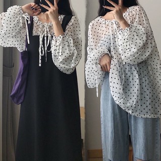 ชุดกระโปรง เสื้อ + กระโปรงลายจุด ขนาดใหญ่ ผ้าบาง สภาพอากาศเหมาะสำหรับประเทศไทย