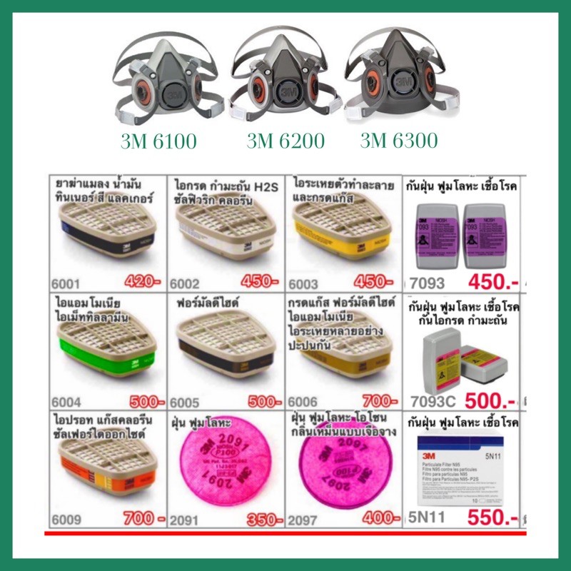 3M หน้ากากกันฝุ่นและสารเคมี รุ่น 6200 ขนาดกลาง พร้อมตลับกรอง 6001, ฟิลเตอร์ 5N11,และฝาครอบแถมกระเป๋า