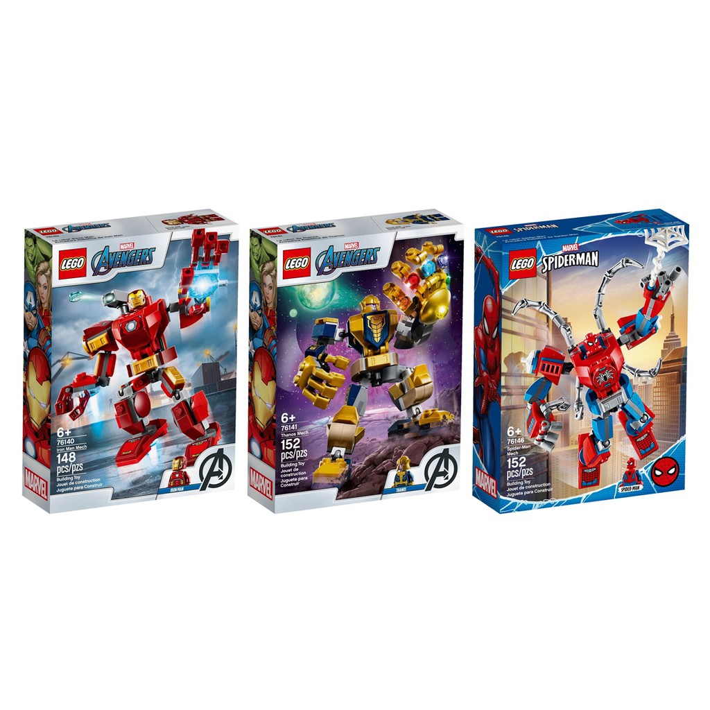 76140 + 76141 + 76146 : LEGO Marvel Super Heroes Ironman Thanos Spider-Man Mech