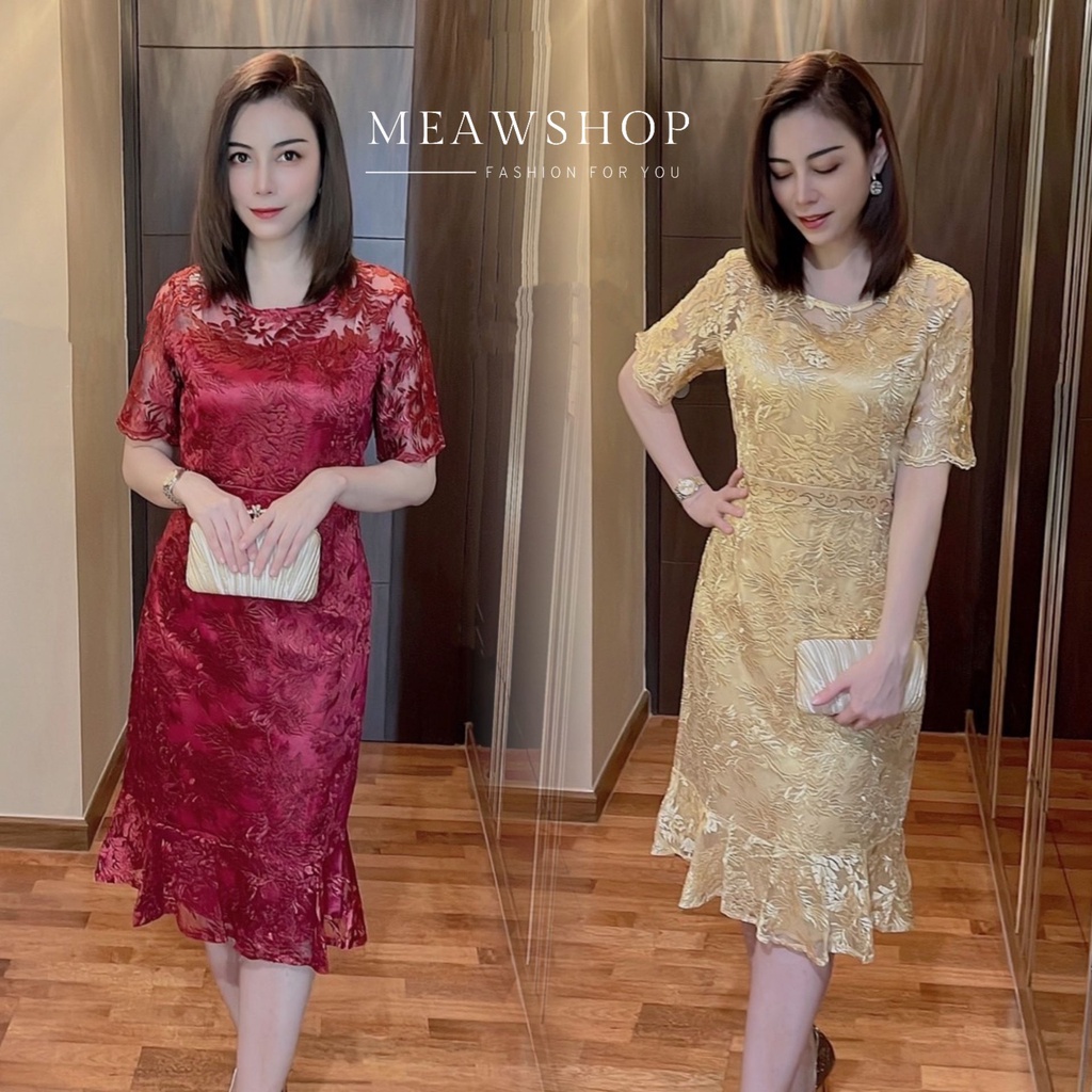 เดรสลูกไม้ งานปักเอวเพชร M-2XL ชุดออกงาน ชุดไปงาน ชุดเดรส เดรสงานแต่ง ชุดแม่เจ้าสาว ชุดแม่เจ้าบ่าว ง