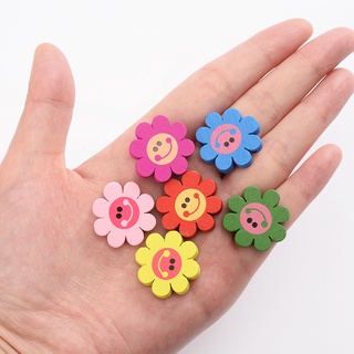 ลูกปัดไม้ รูปดอกทานตะวัน หน้ายิ้ม ขนาดใหญ่ 22 มม. คละสี สําห…