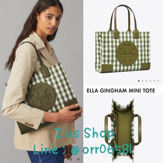 TORY BURCH ELLA GINGHAM MINI TOTE BAG.