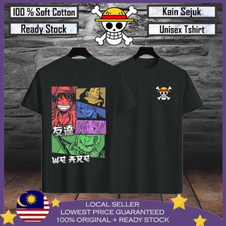 เสื้อยืดผ้าฝ้าย 100% พิมพ์ลาย One Piece Luffy Baju Lelaki พรีเมี่ยม