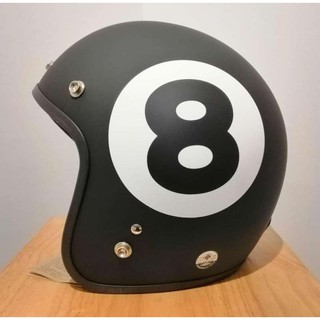 หมวกกัน​น็อควินเทจ  5 เป๊ก Number 8​ Open face helmet Matte Black  ฟรีแก้ปหมวก