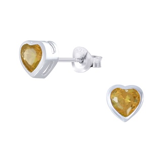 SILVER THAI   Silver Heart Citrine Stud Earrings  ต่างหูหัวใจซิทรินเงินแท้925 ต่างหูแฟชั่น