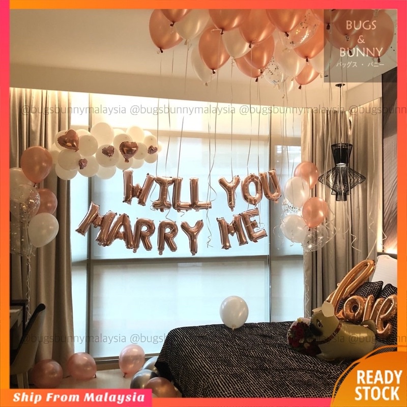 Will You Marry Me ชุดบอลลูนข้อเสนอการแต่งงานตกแต่ง Rose Gold Theme งานแต่งงาน Marry Me บอลลูนตกแต่งห