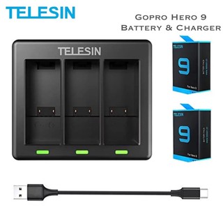 TELESIN GoPro 11 10 9 Battery 1750mAh + 3 Ways LED Battery Charger With Cable for GoPro 9 10 11 Black