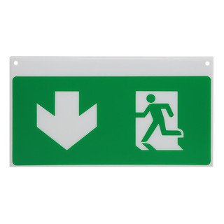 แผ่นป้ายทางออกฉุกเฉิน ลงไปทางซ้าย DELIGHT GLA1 EMERGENCY EXIT SIGN DELIGHT GLA1 PERSON EXIT THROUGH DOORWAY LEFT DOWN AR