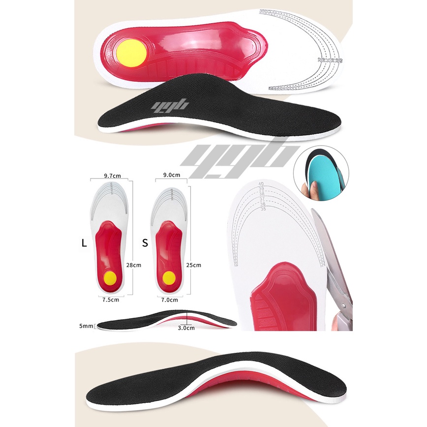 YGB แผ่นรองเท้าแบน (1คู่) แผ่นรองเท้า เพื่อสุขภาพ เสริมอุ้งเท้า (Orthotic Arch Support) เท้าแบน