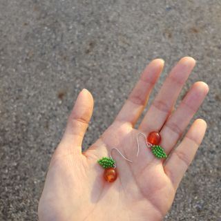 Orange stone earrings ต่างหูส้มมงคล ส้มมงคล ตรุษจีน ต่างหูหินนำโชค หินอาเกด ต่างหูส้ม