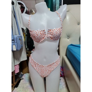 👙SHEIN บิกินี่จุดส้มหน้าวี มีฟองน้ำ+เสริมโครง💥Size M