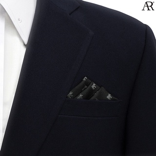 ANGELINO RUFOLO Pocket Square(ผ้าเช็ดหน้าสูท) ผ้าไหมทออิตาลี่คุณภาพเยี่ยม ดีไซน์ Elephant สีกรมท่า/ฟ้า