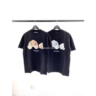 เสื้อยืดแขนสั้นพิมพ์ลายตัวอักษร Palm Angels New Palm Angel Guillotine Bear Behind สําหรับผู้ชาย