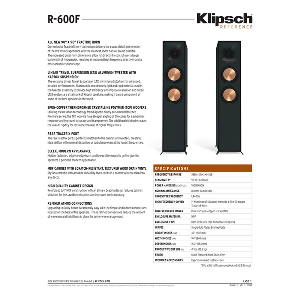 最も優遇の Klipsch 2ウェイ バスレフ型 リア トラクトリクス ポート R-600F 国内正規品 obrigadinho.com.br