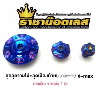 อุดจานไฟ+อุดเฟืองท้าย "ลายเฟือง" Xmax  สีเลสน้ำเงิน ราคาต่อ 1 ชุด (3ชิ้น)