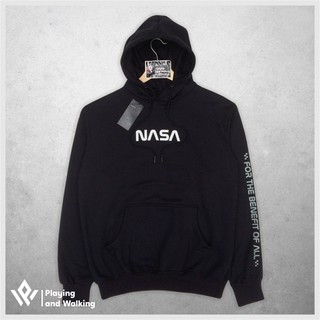 เสื้อกันหนาว มีฮู้ด ลายอวกาศ NASA Vans สีดํา