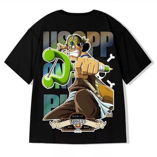 เสื้อยืด พิมพ์ลาย One Piece Usopp สีดํา สไตล์เกาหลี โอเวอร์ไซซ์ ฤดูร้อน สําหรับผู้ชาย คู่รักเสื้อแขนสั้นเสื้อเชิ้ตแขนสั้