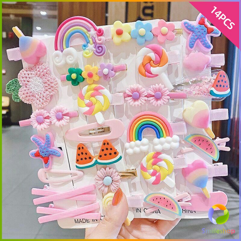 Smileshop กิ๊ฟน่ารัก กิ๊ฟสไตล์เกาหลี กิ๊ฟเซ็ท14 ชิ้น กิ๊บสีลูกกวาด Children's hairpin
