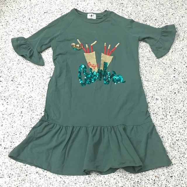 เดรสผ้ายืด สีเขียว ป้าย hiso ส่งฟรี