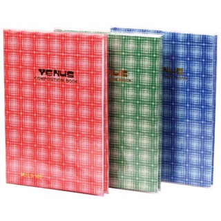 สมุดปกแข็งลายสก๊อต (100 แผ่น/เล่ม) คละสี Venus 5/100 Plaid hardcover book (100 sheets / book) mixed color Venus 5/100