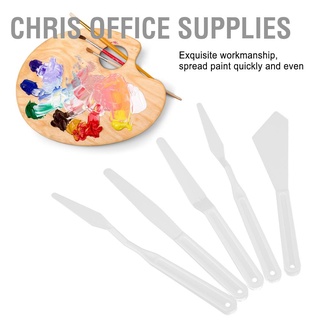 Chris office Supplies ไม้พายพลาสติกสีขาวสําหรับวาดภาพระบายสี 5ชิ้น