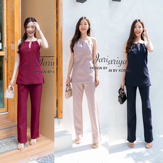 Set2ชิ้นผ้าพื้น มี3สี เสื้อสายเดี่ยวแขนกุด + กางเกงขายาว ป้ายJariya มีSML