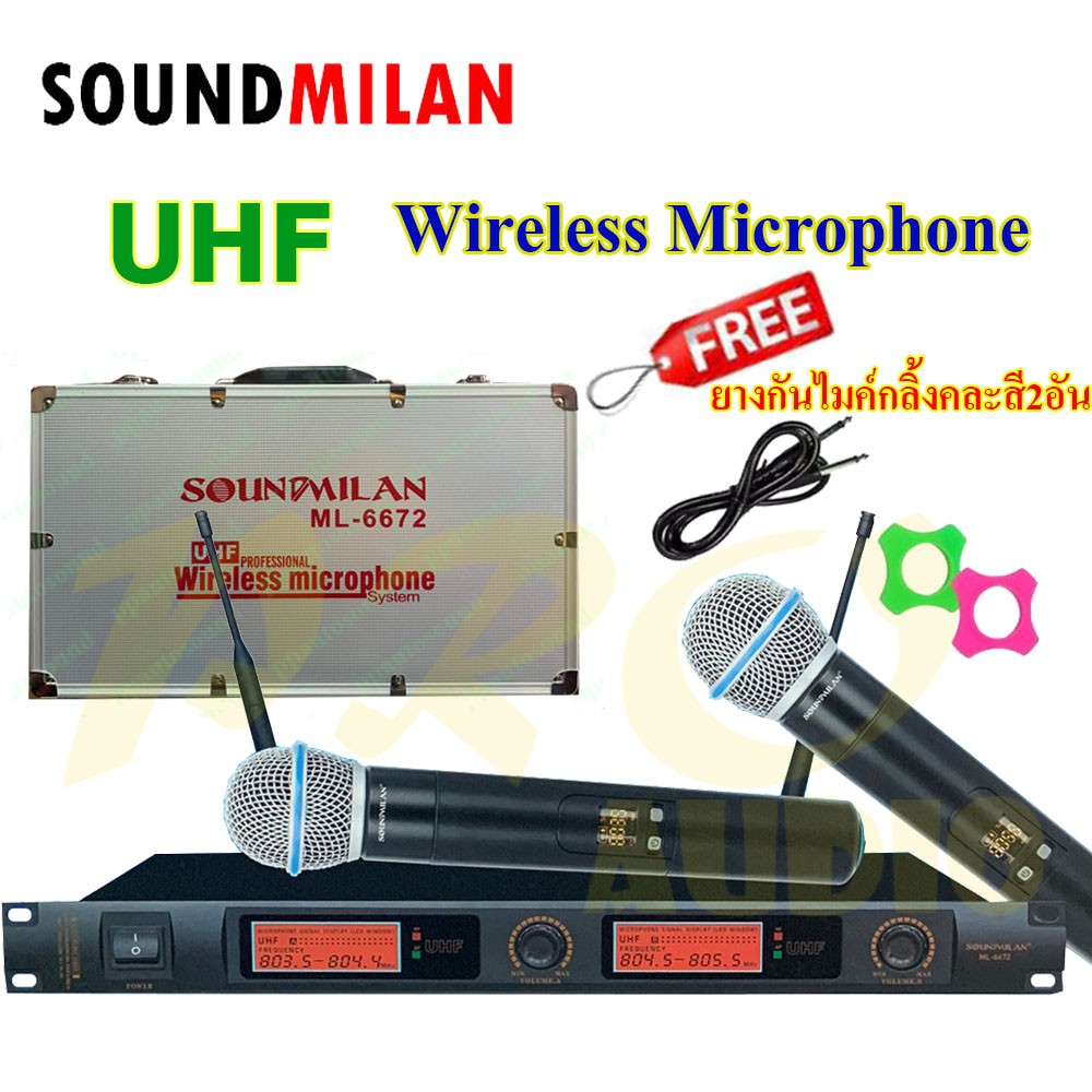 SOUNDMILAN รุ่น ML-6672  ไมค์โครโฟนไร้สาย ไมค์ลอยคู่ ระบบ UHF Wireless Microphoneฟรี ยางกันกระแทกและกระเป๋าพกพาอย่างดี
