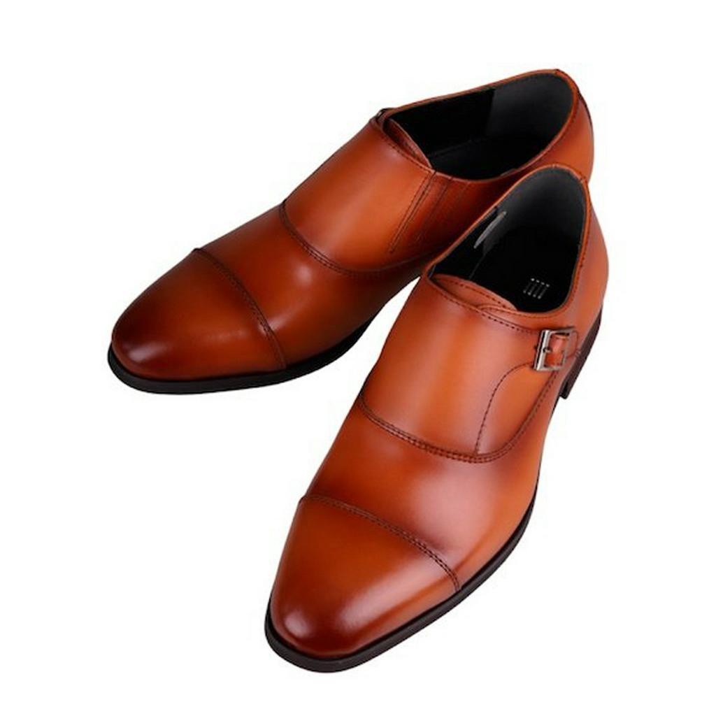 SUIT SELCT Single Monk Strap Shoes (Light Brown-S) รองเท้าหนังสีน้ำตาล