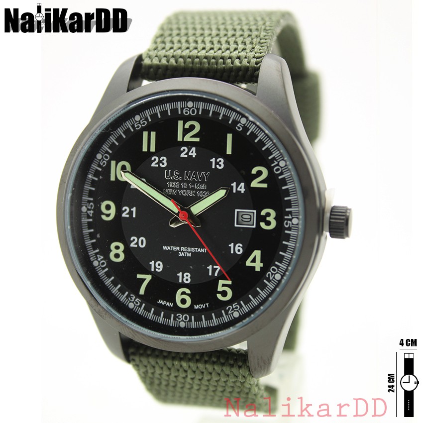 นาฬิกา US Navi (Navy Seal) สายผ้า/Nano/สีเขียวขี้ม้า ทรงกลม ระบบเข็ม มีวันที่