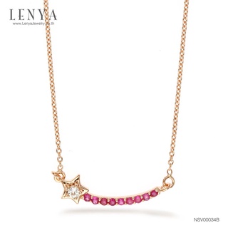 LenYa สร้อยคอเงินแท้ 925 ประดับพลอยสีแดง ทับทิม (Ruby ) และสีขาว ไวท์โทแพซ (white Topaz) ชุบพิ้ง โกลด์ ดีไซน์เรียบเก๋