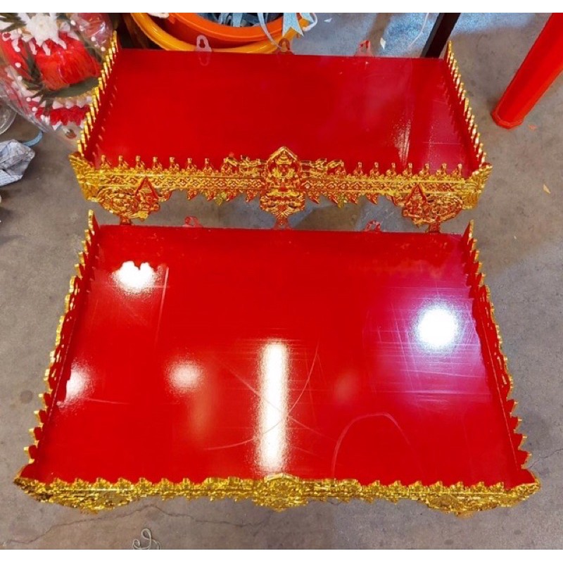 🙏หิ้งพระ ลายไทย สีแดง 1ขา เบอร์ 13,16,18 นิ้ว