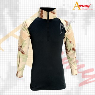 เสื้อคอมเเบตเชิ้ต / Combat Shirt / เสื้อ Spandex ลำตัวดำ แขนลายทะเลทราย