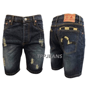 JEANSEXPRESS Evishorts กางเกงยีนส์สีมิดไนท์บลูฟอกแต่งขาด ริมแดง ไม้่ยืดเป้าซิป Size 28-38 รับชำระปลายทาง