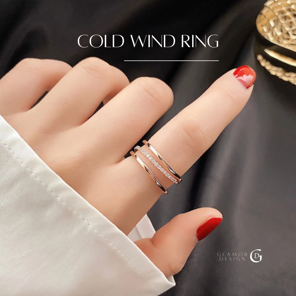 GLAMOR แหวนเงินแท้ รุ่น Cold Wind สีทอง ดีไซน์มินิมอลเกาหลี ของขวัญ ให้แฟน ปรับไซส์ได้ ใส่สวยมาก