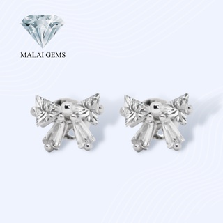 Malai Gems ต่างหูโบว์เพชร CZ เงินแท้ silver 92.5% เคลือบทองคำขาว รับประกันเพชร 10 ปีเต็ม