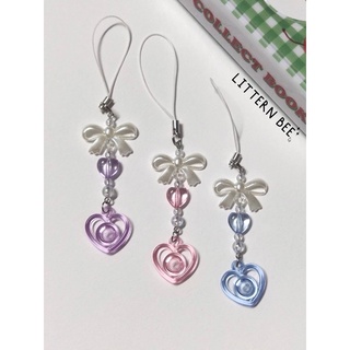 keychain พวงกุญแจลูกปัด สายห้อยโทรศัพท์ รูปโบว์ รูปหัวใจ จี้หัวใจ