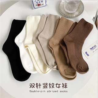 ถุงเท้าข้อกลาง สีพื้น หลากสี แฟชั่น สไตล์วินเทจ เกาหลี ใส่ได้ทั้งชายและหญิง