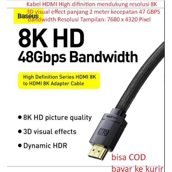 สาย HDMI ความละเอียดสูง รองรับความละเอียด 8K 3D เอฟเฟกต์ภาพ ความเร็วยาว 2 เมตร 47 GBPS bandwide Disp