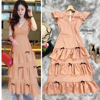 Maxidress แม็กซี่เดรสยาว แขนระบายเนื้อผ้าโฟร์เวย์