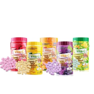 @@Vita-C วิตามินวี 25mg. 1000s รสองุ่น ส้ม สตรอเบอรี่ มะนาว ลิ้นจี่ สัปรด แบบประปุก