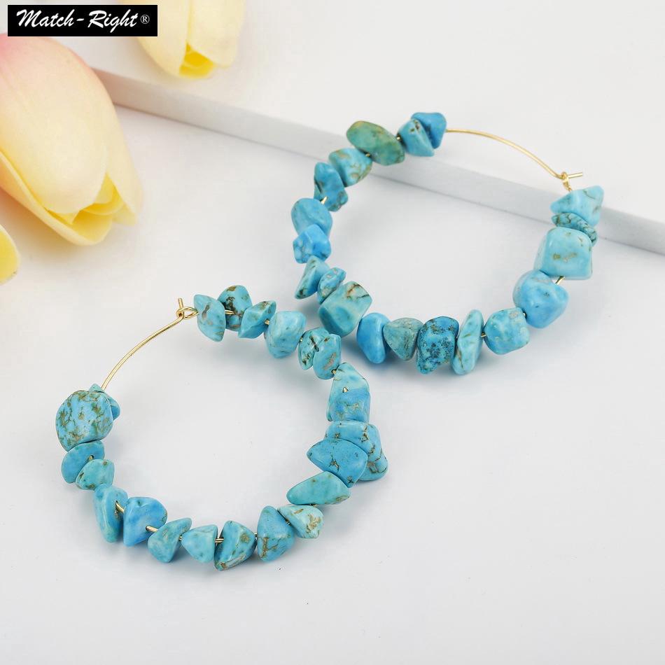 ต่างหูห่วงตำบลโบฮีเมีย Fashion Stylish Earrings Vintage Turqoise Beads Bohemia Style Hoop Earrings