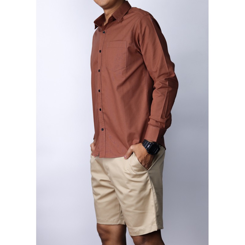 เสื้อเชิ้ตแขนยาวสีน้ำตาล คอปก ผ้าoxford ไซส์ M-XL รูปที่ 5