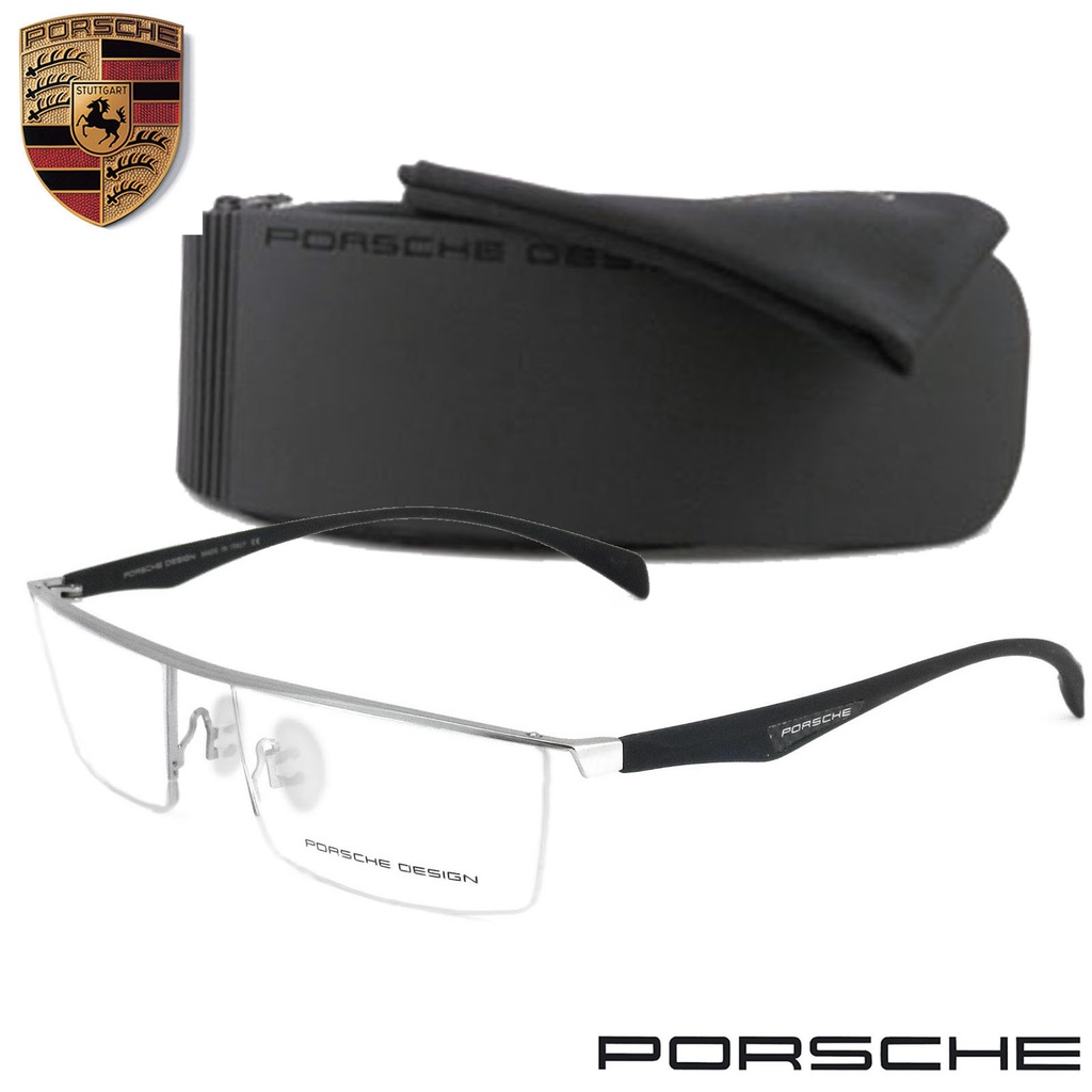 Porsche Design แว่นตารุ่น 8332 C-9 สีเงิน กรอบเซาะร่อง ขาข้อต่อ วัสดุ สแตนเลส สตีล (สำหรับตัดเลนส์) 