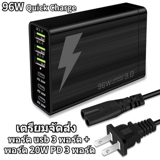 เตรียมจัดส่ง 3 USB หัวชาร์จ+3 20W PD Quick Charger หัวชาร์จ หัวชาร์จเร็วกำลังไฟ ที่ชาร์จโทรศัพท์ type-C 96W หัวชาร์จเร็ว