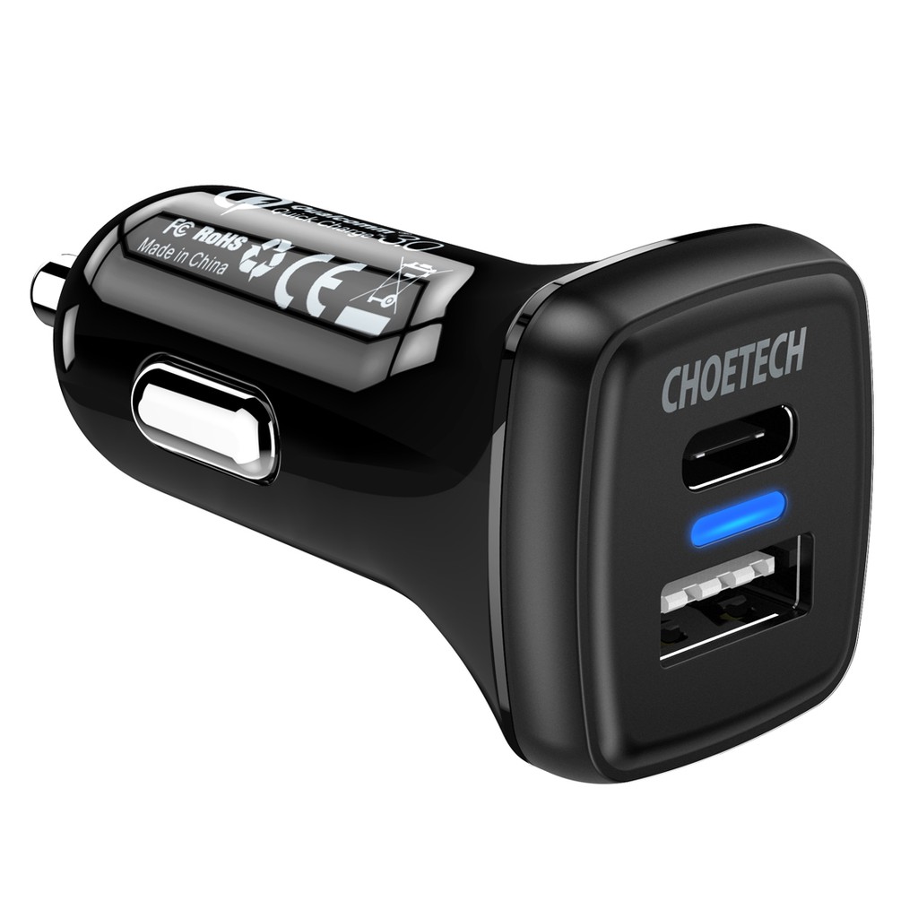 CHOETECH Car Charger ที่ชาร์จแบตในรถ 2-Port Quick Charge ที่ชาร์จแบตในรถ PD 18W QC3.0 Power Type C