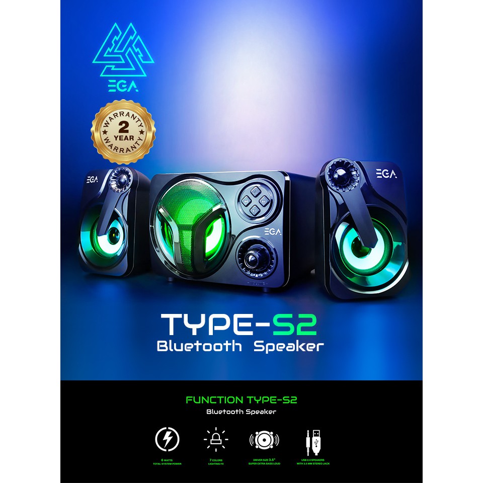 [โปรโมชั่น]  ส่งฟรี EGA ลำโพงบลูทูธ ลำโพงเกมมิ่ง รุ่น Type-S2 ประกัน 2 ปี Bluetooth USB Speaker