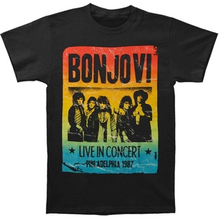 เสื้อยืดคอกลมcrew neckBon Jovi Mens Gradient Flyer SLIM FIT เสื้อยืดสีดำขนาดบวกชุดกีฬาคลาสสิกของขวัญวันเกิดวันพ่อS-4XL