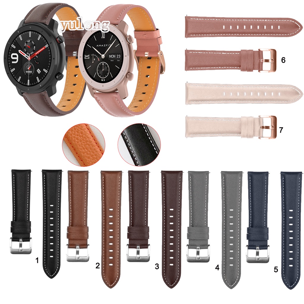 สายนาฬิกาหนังสําหรับ Huami Amazfit GTR Mini GTR3 GTR4 Pro 42 มม.47 มม.Bip5 GTR2 GTR GTR2E GTR 2 3 4