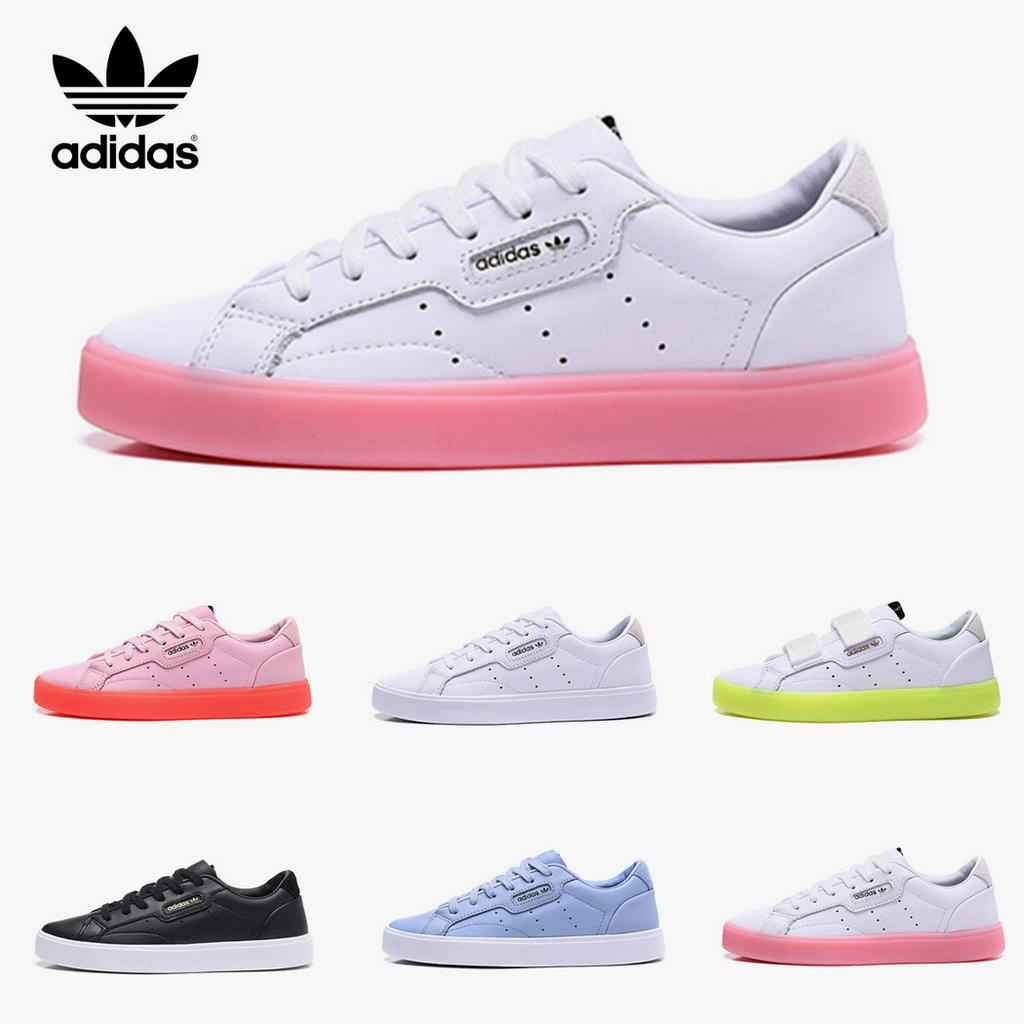Adidas ORIGINALS SLEEK รองเท้าผ้าใบผู้หญิงแฟชั่นลำลองรองเท้าสีขาว (กล่องเดิมบรรจุภัณฑ์)